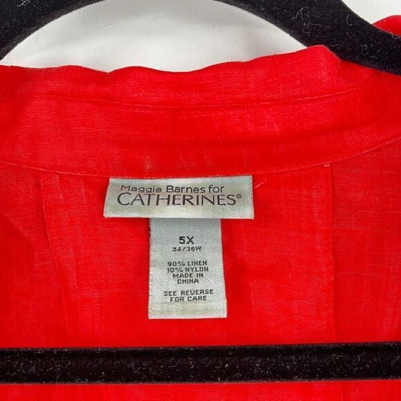 Catherines Maggie Barnes Women's Linen Blend Open Front Jacket Red Pink Size 5X - Picture 3 of 10